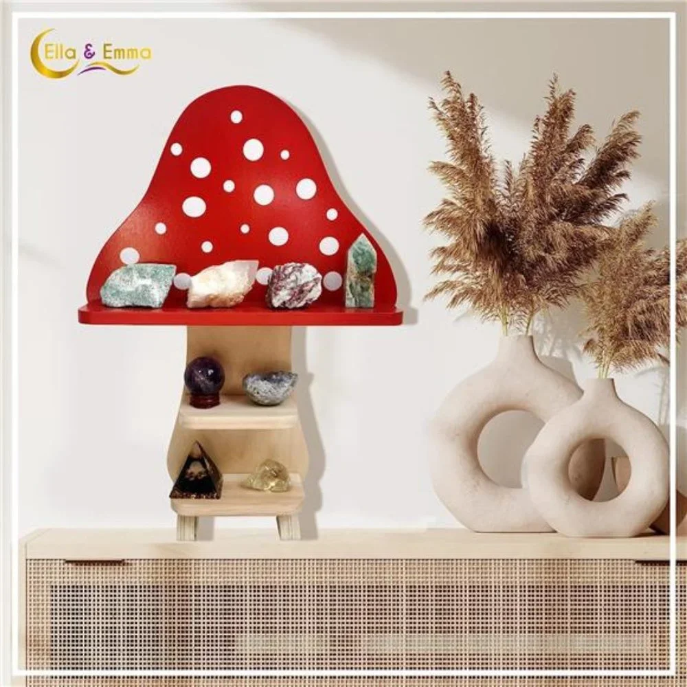 Floating Wooden Mushroom Shelf - Bathroom Shelves Mushroom Decor, Wall Shelves